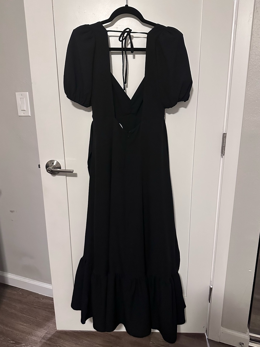 Astr Black Maxi Dress with Puff Sleeves and Ruffle Hem